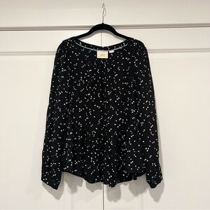 Anthropologie Maeve Peplum Long Sleeve Blouse Black and White Polka Dot‎ Size Sm